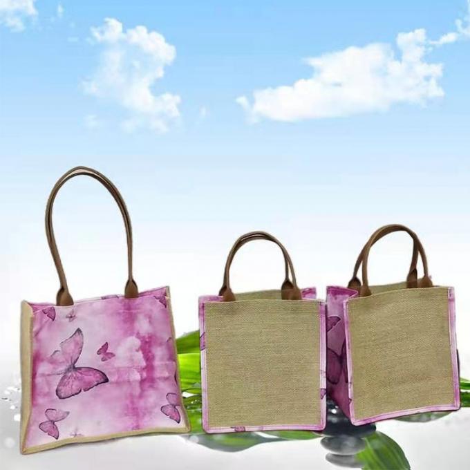 側面または前部卸し売りポリエステル麻のリネン ジュートの買物をする化粧品のトート バックのカスタマイズされたパターン