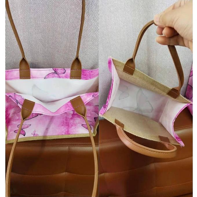 側面または前部卸し売りポリエステル麻のリネン ジュートの買物をする化粧品のトート バックのカスタマイズされたパターン