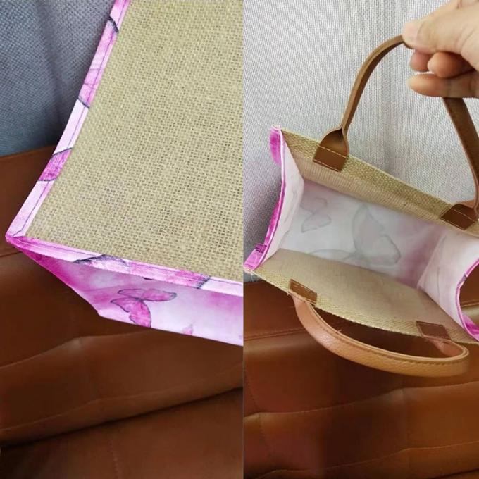 側面または前部卸し売りポリエステル麻のリネン ジュートの買物をする化粧品のトート バックのカスタマイズされたパターン