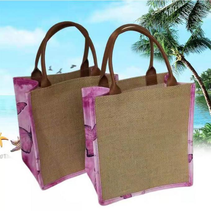 側面または前部卸し売りポリエステル麻のリネン ジュートの買物をする化粧品のトート バックのカスタマイズされたパターン